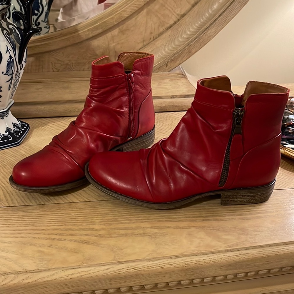 Miz Moots booties. Beautiful red color and I only wore these one time. EUC